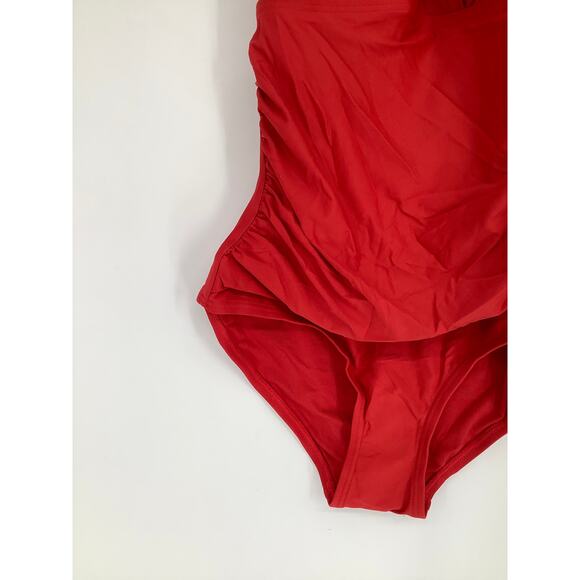 DKNY Women's XS Real Red Triangle Halter Neck One Piece Swimsuit L8-17 - Picture 3 of 7
